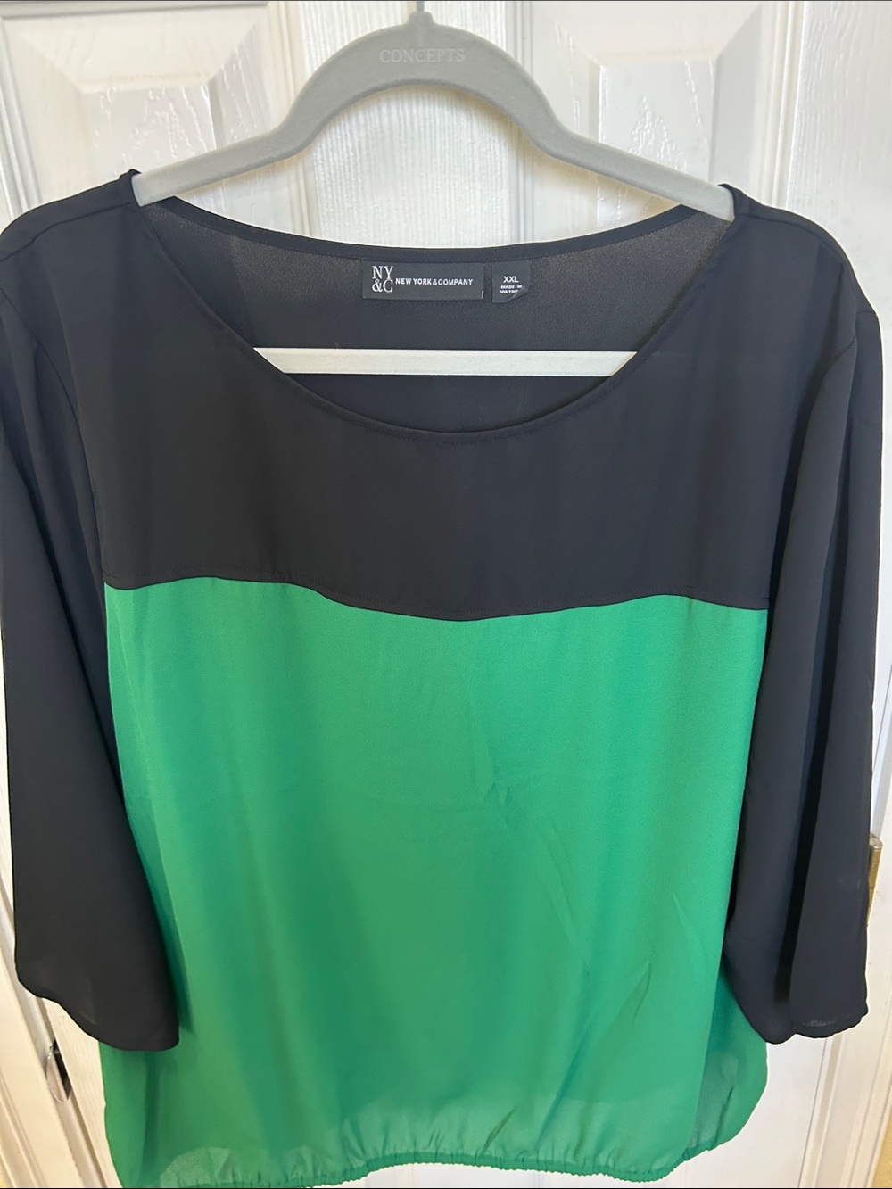 New York & Company Black and Green Colorblock Blouse